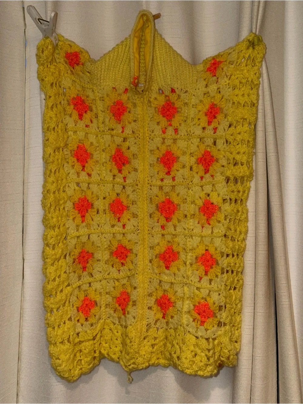 Vintage Handmade Crochet Baby Bunting Sleep Sack Yellow Orange Floral Zip 29”